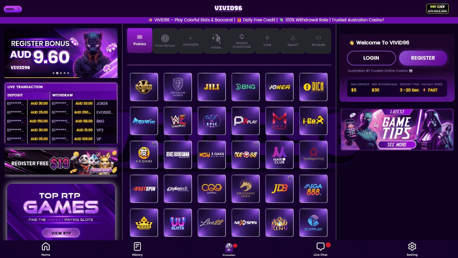 Vivid96_Casino_homepage_desktop