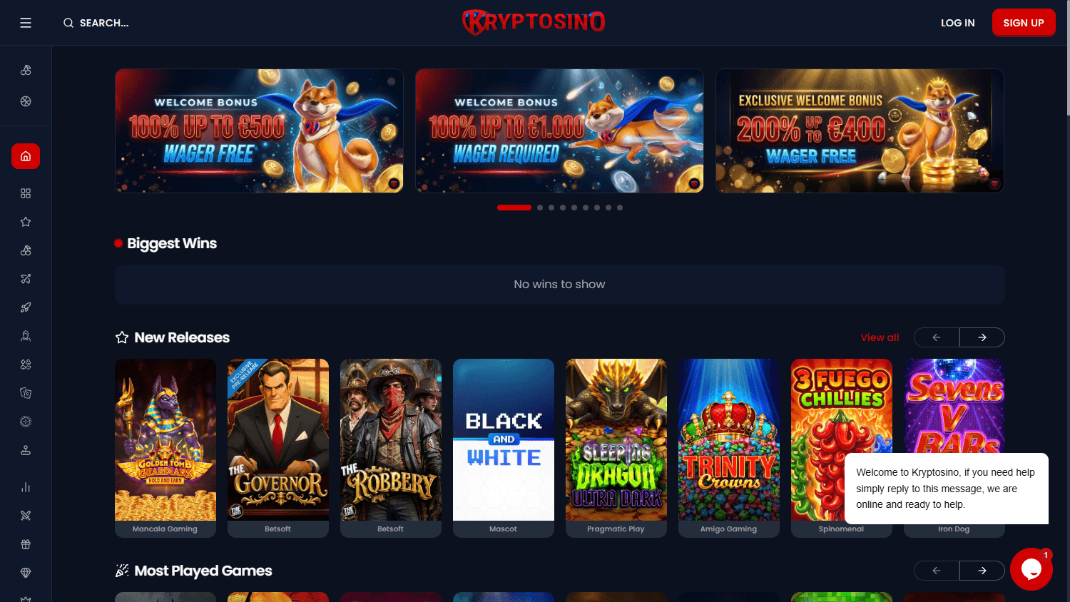 Kryptosino_Casino_homepage_desktop