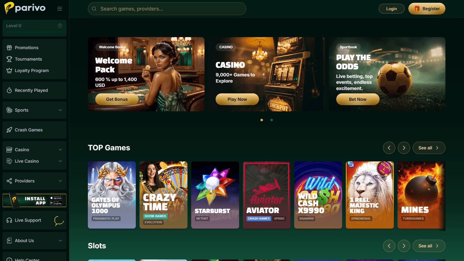 Parivo_Casino_homepage_desktop