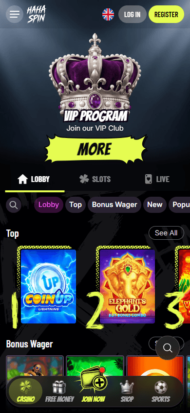 HahaSpin_Casino_homepage_mobile