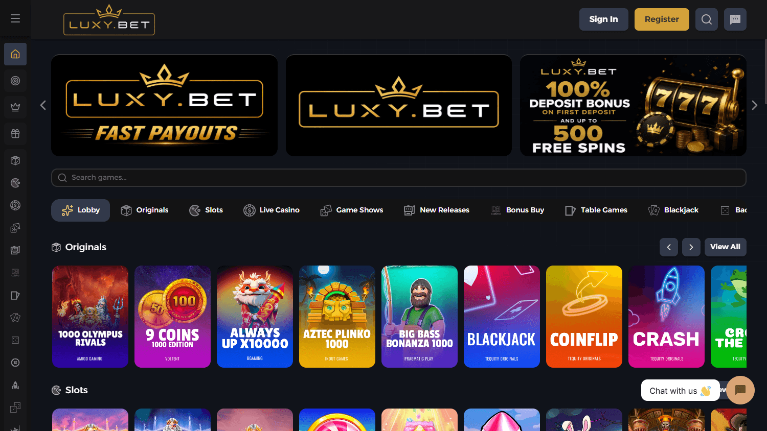 Luxy.bet_Casino_homepage_desktop