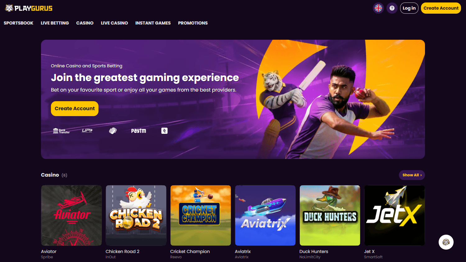 Playgurus_Casino_homepage_desktop