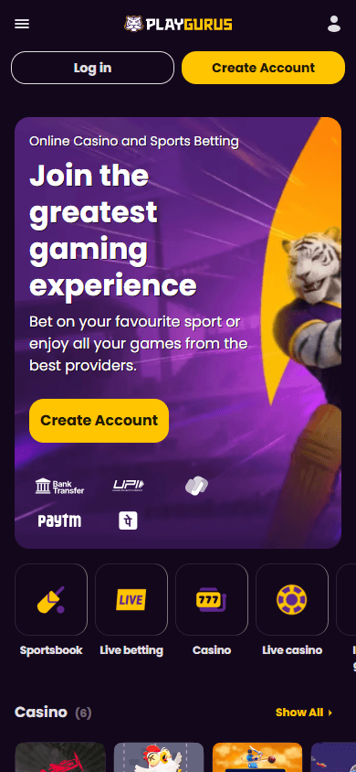 Playgurus_Casino_homepage_mobile
