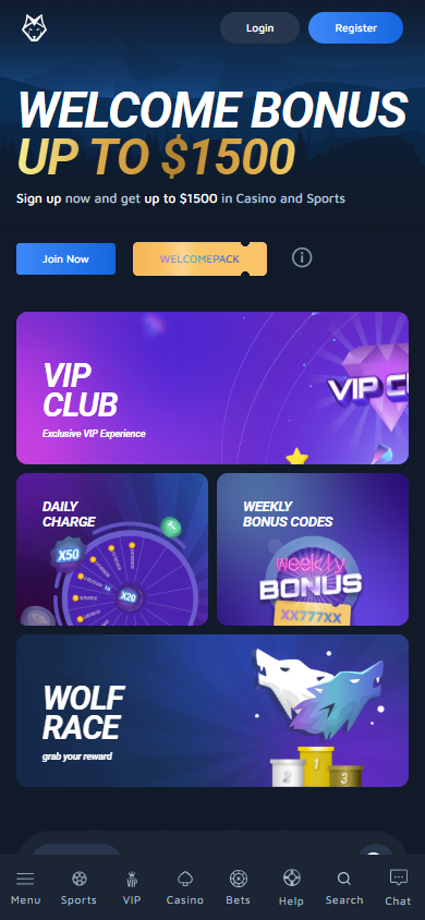 WOLFBET_Casino_homepage_mobile