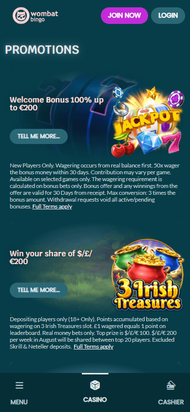 WombatBingo_Casino_promotions_mobile