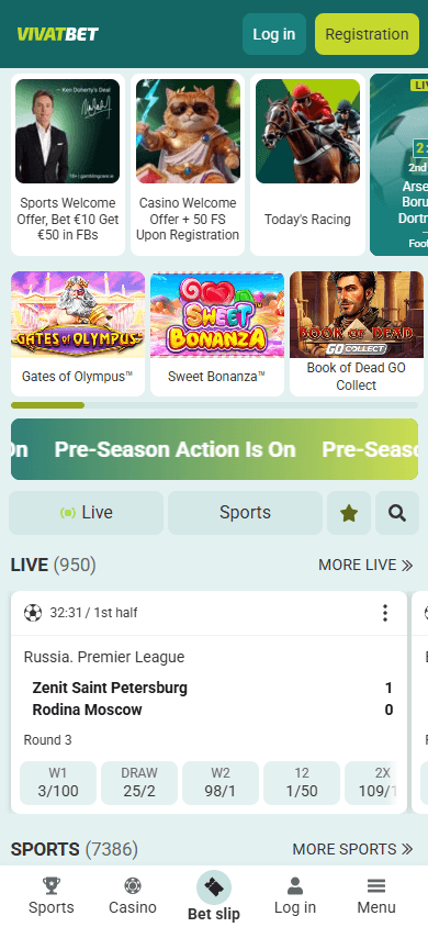 VivatBet_Casino_IE_homepage_mobile