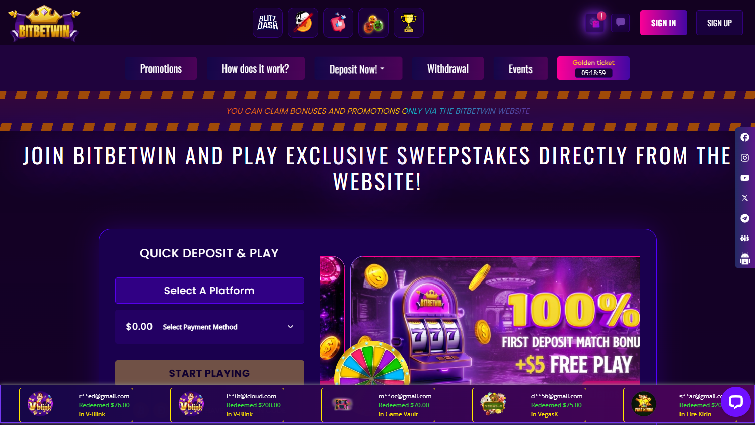 BitBetWin_Casino_homepage_desktop