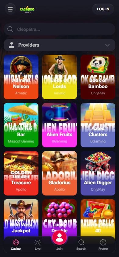 Casmiro_Casino_game_gallery_mobile
