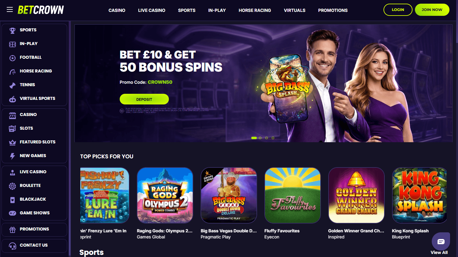 betcrown_casino_homepage_desktop