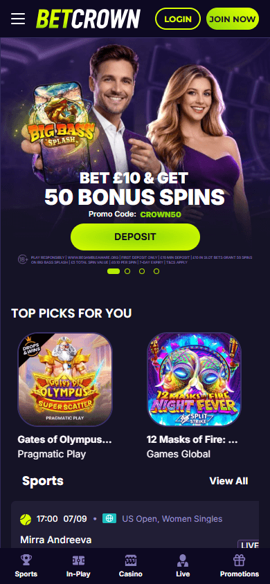 betcrown_casino_homepage_mobile