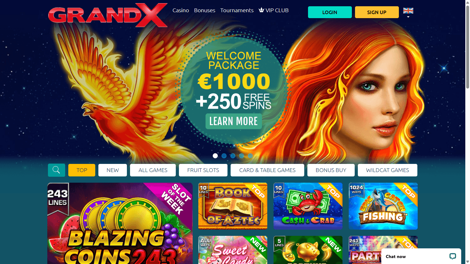 GrandX_Casino_homepage_desktop