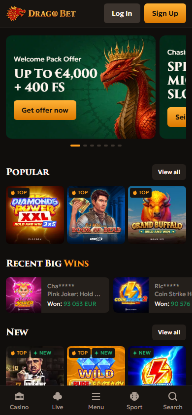 Dragobet_Casino_homepage_mobile