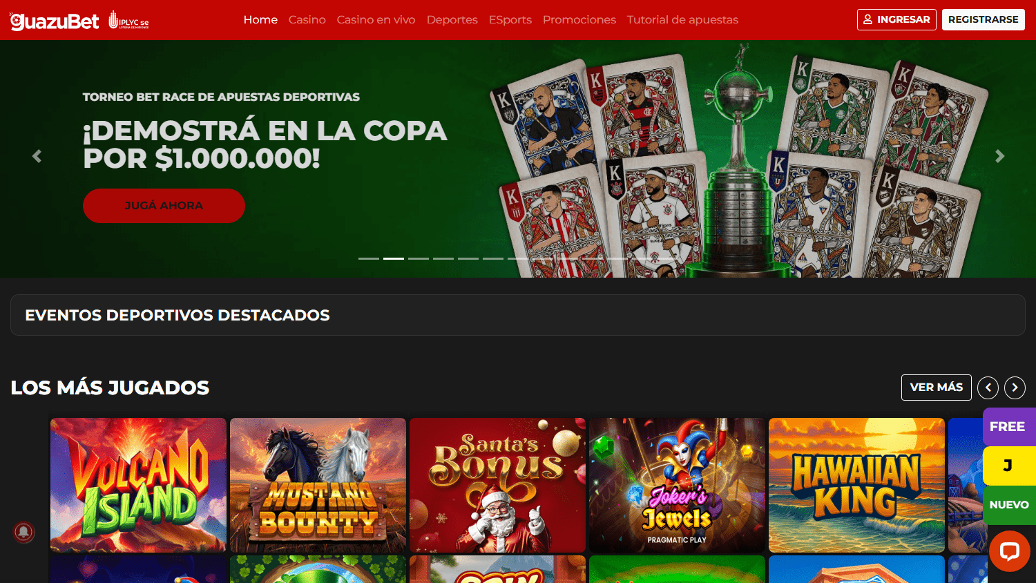 GuazuBet_Casino_homepage_desktop