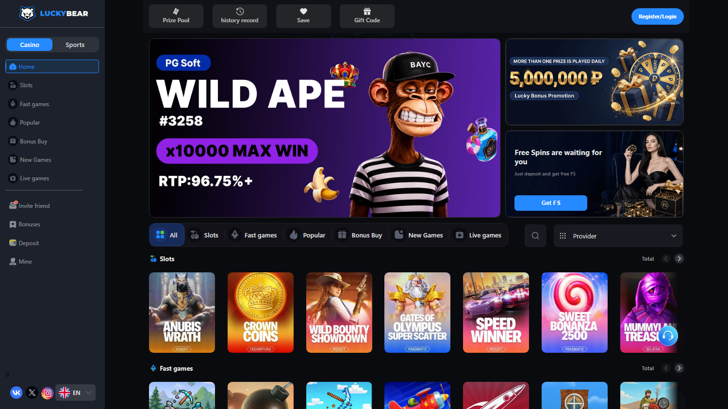 LuckyBear_Casino_homepage_desktop