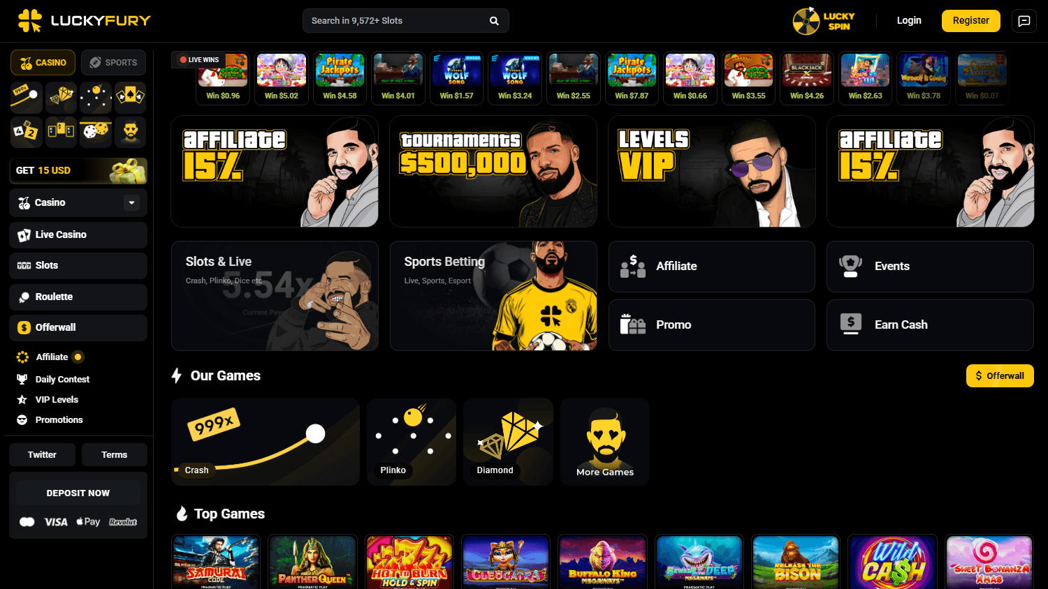 LuckyFury_Casino_homepage_desktop
