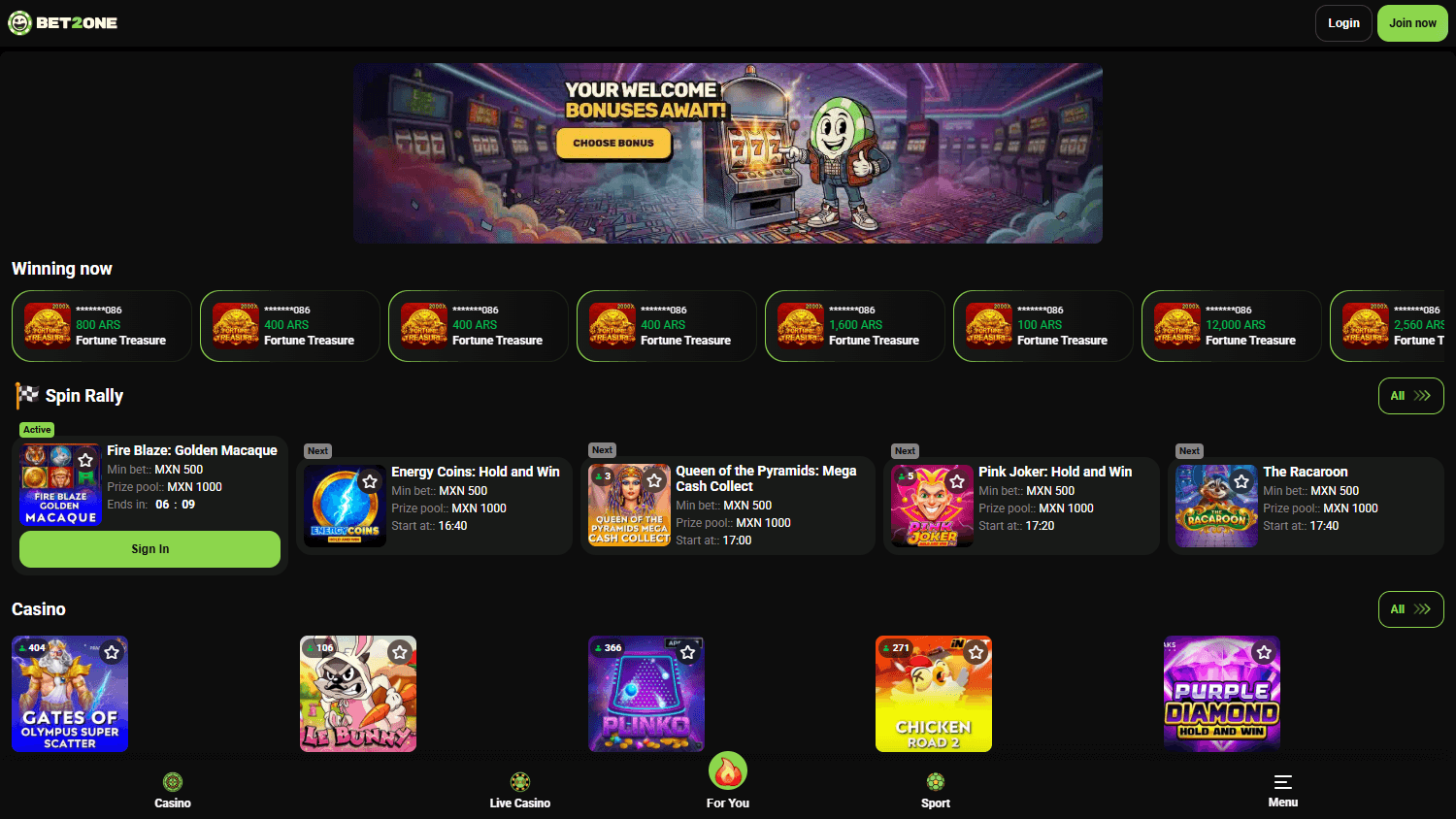 Bet2one_Casino_homepage_desktop