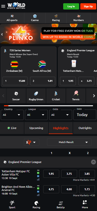 World_Sports_Betting_Casino_ZA_homepage_mobile