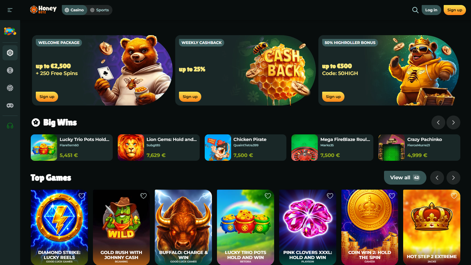 Honeybetz_Casino_homepage_desktop