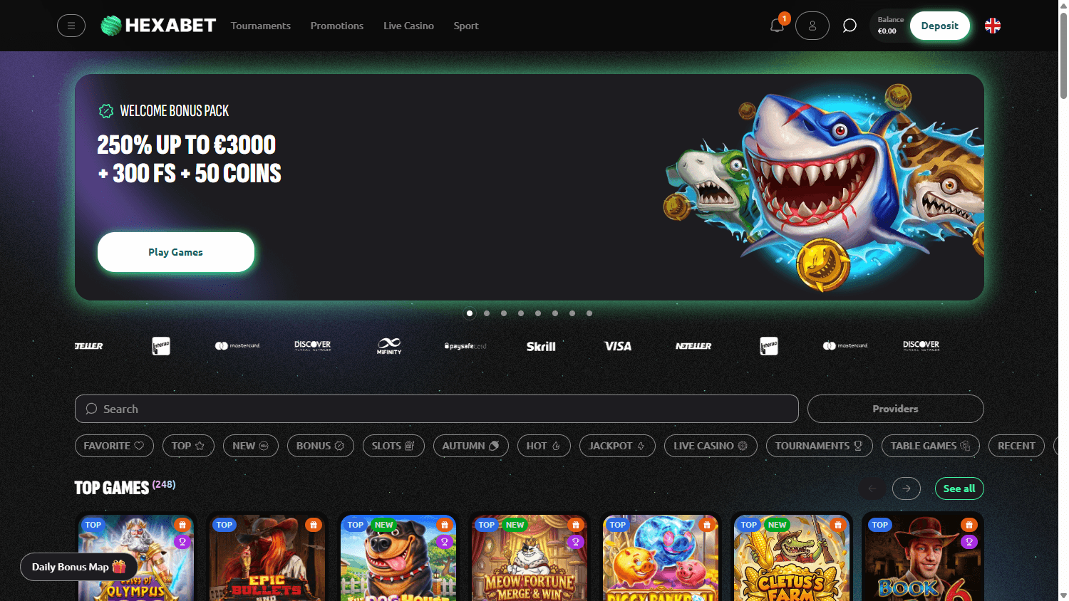 Hexabet_Casino_homepage_desktop