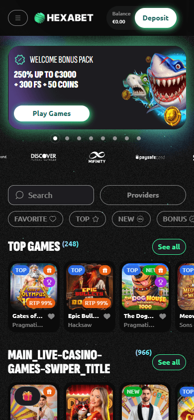 Hexabet_Casino_homepage_mobile