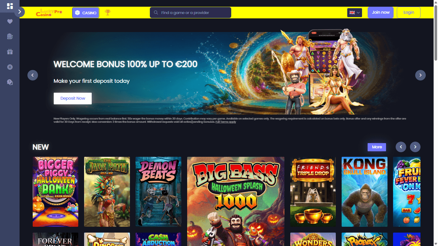LuckyPro_Casino_homepage_desktop