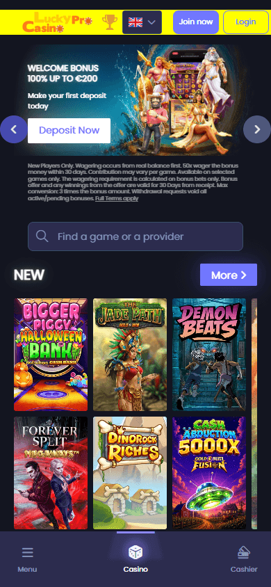 LuckyPro_Casino_homepage_mobile