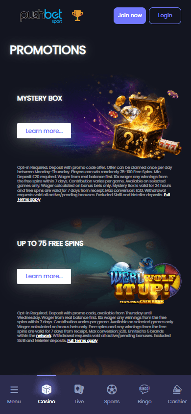 PushBet_Casino_promotions_mobile