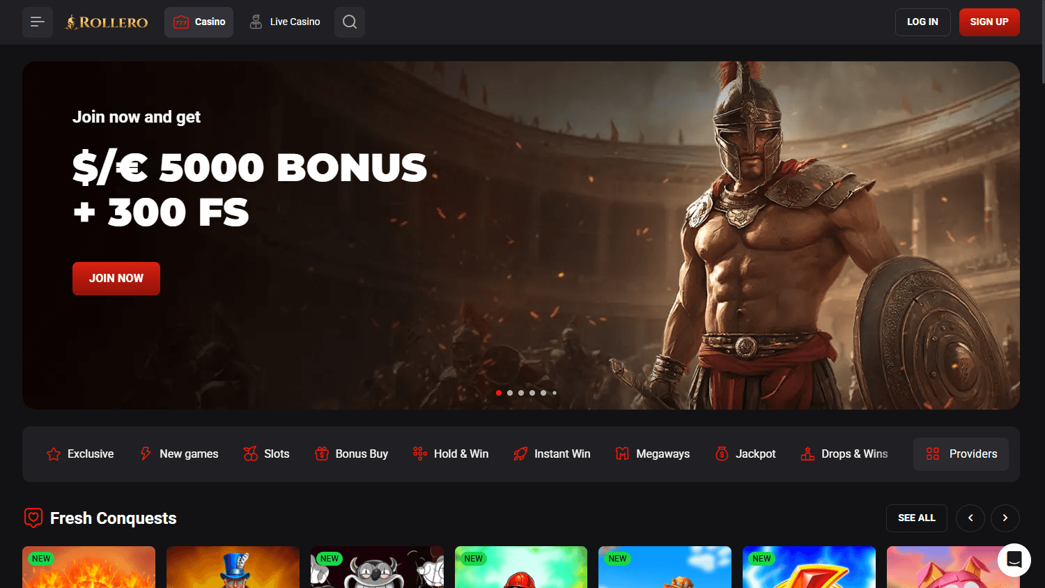 rollero_casino_homepage_desktop