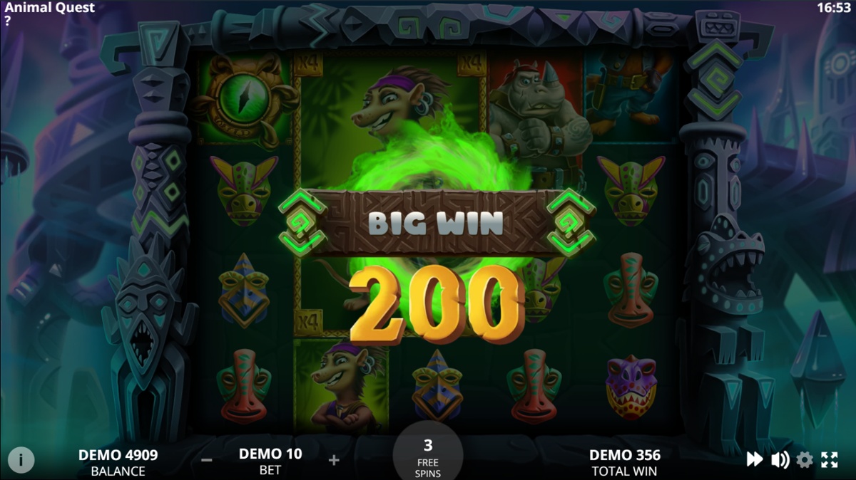 Animal Quest big win in Free spins