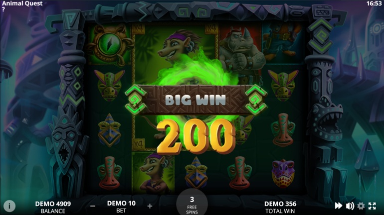 Animal Quest big win in Free spins