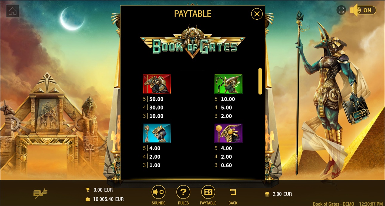 Book of Gates high paying symbols paytable