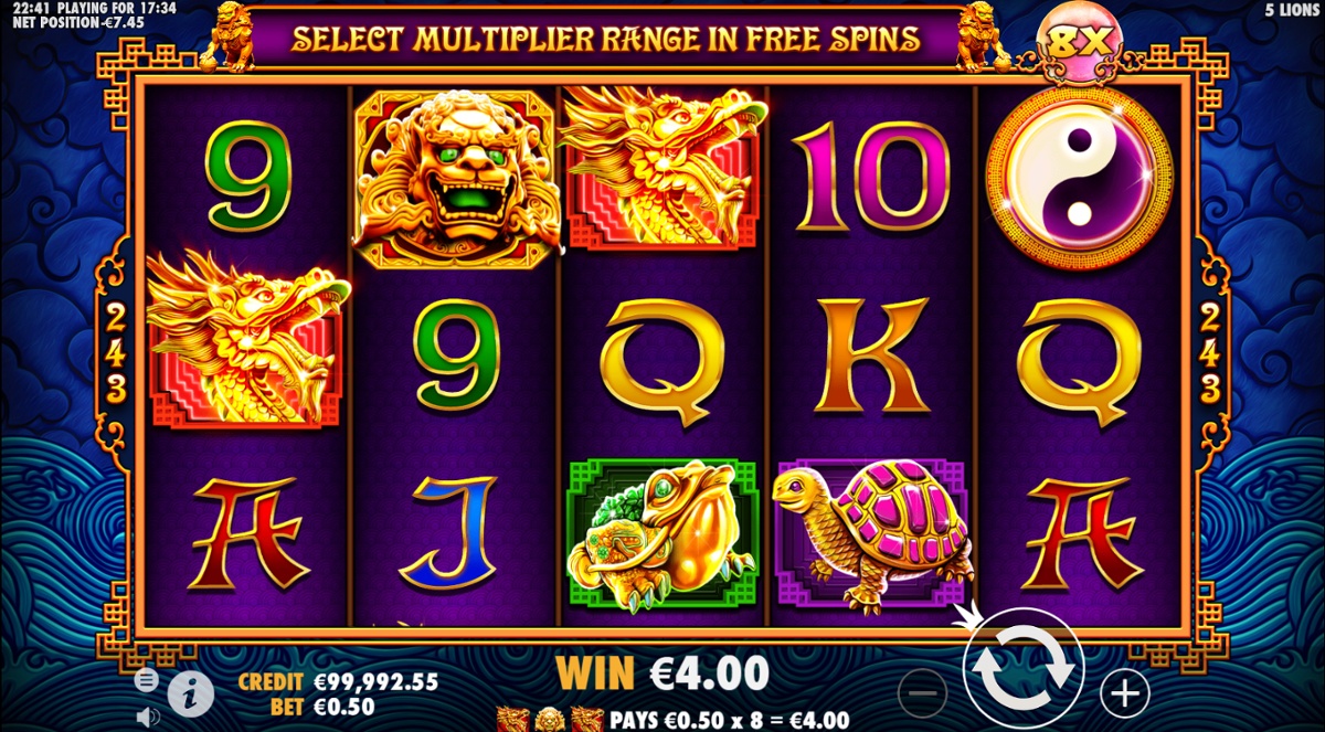 5 Lions slot Multiplier win