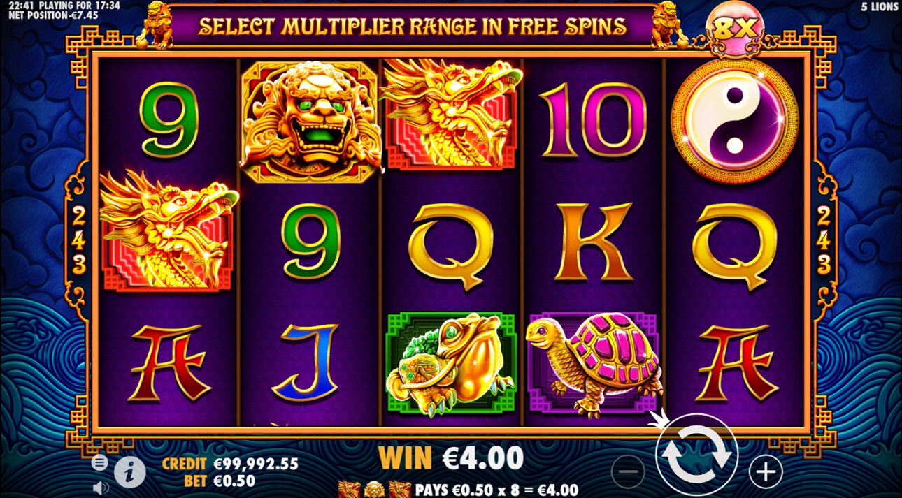 5 Lions slot Multiplier win