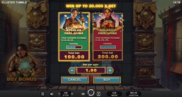 Cluster Tumble free spins buy-in options