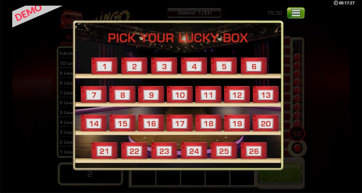 Slingo Deal Or No Deal pick a box and start spinning