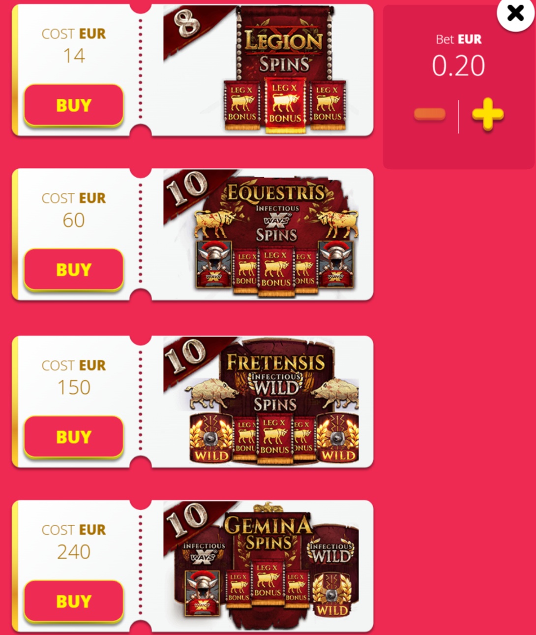 Legion X slot buy-in options