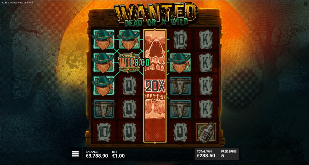 Wanted Dead or a Wild slot high multiplier win