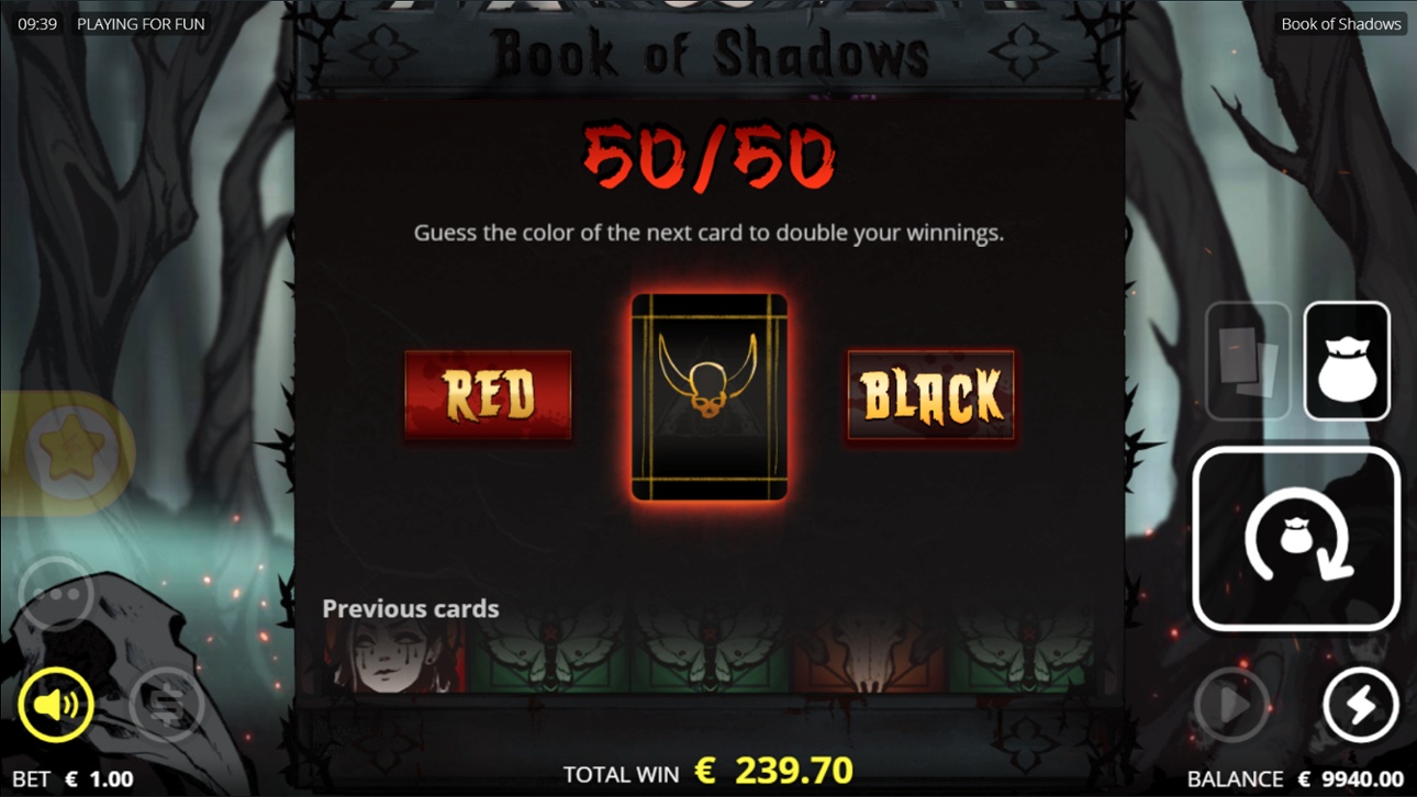 Book of Shadows gamble feature
