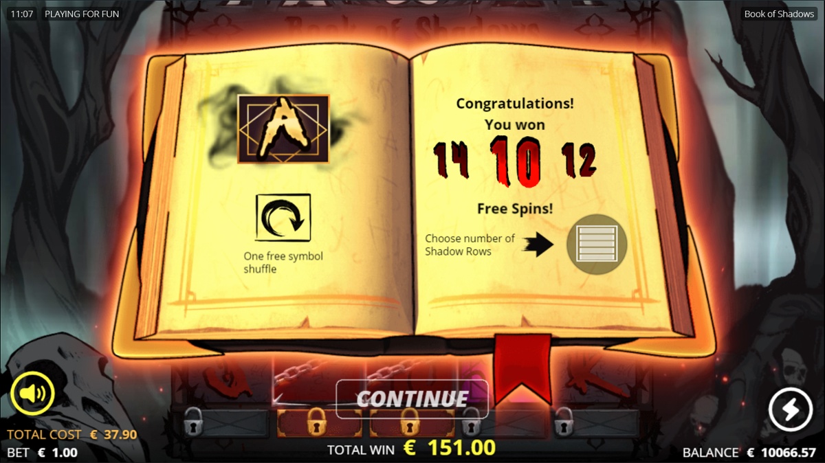 Book of Shadows & Free spins options