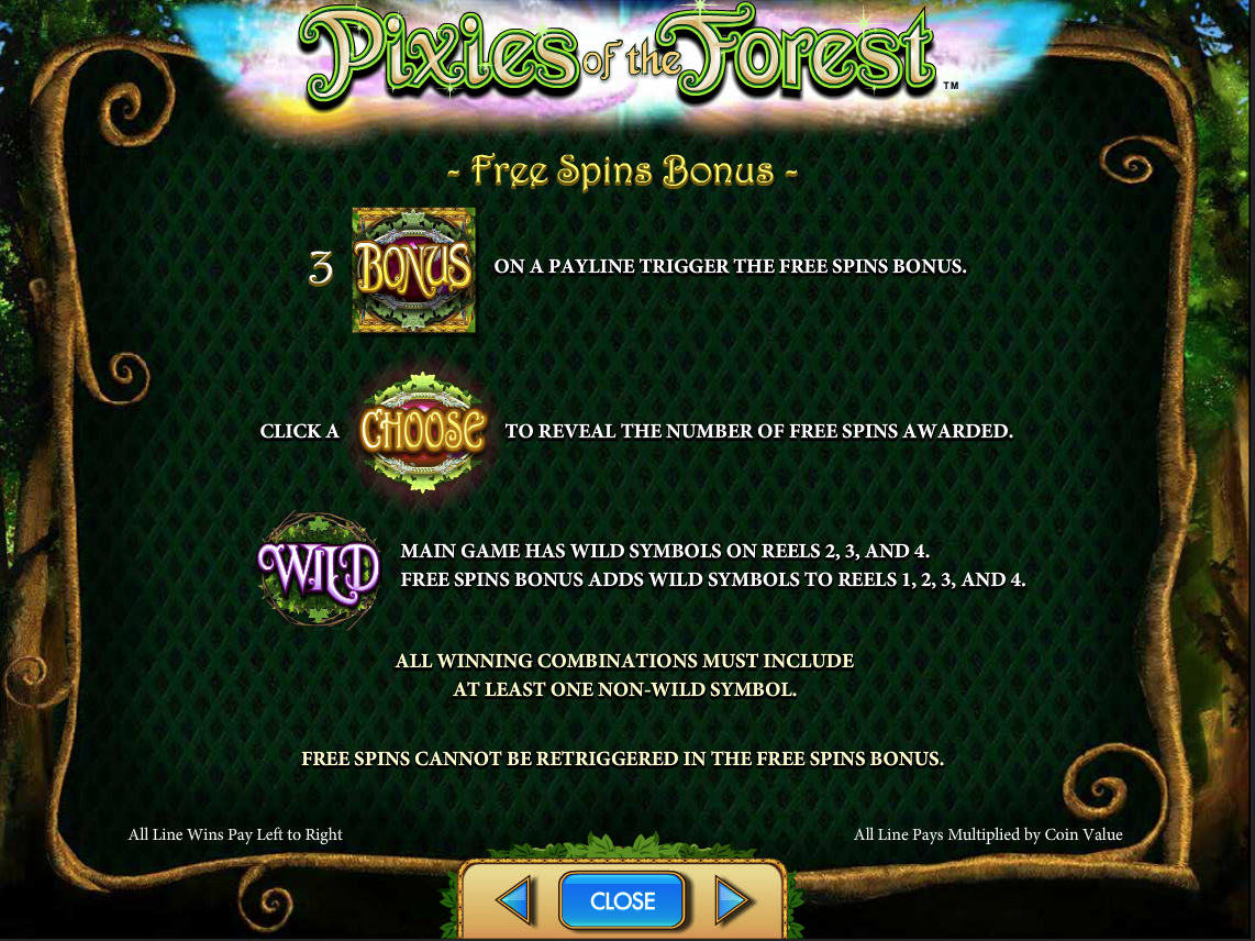 Pixies of the Forest Bonus Paytable