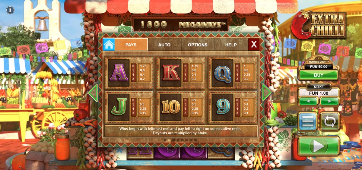 Extra Chilli Megaways - paytable low symbols