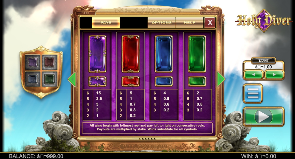 Holy Diver slot - gems paytable