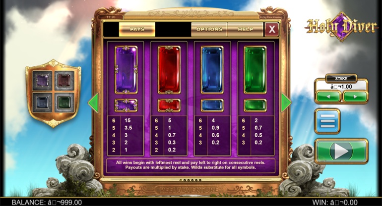 Holy Diver slot - gems paytable