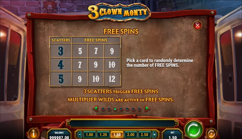 3 Clown Monty - Free spins card picks