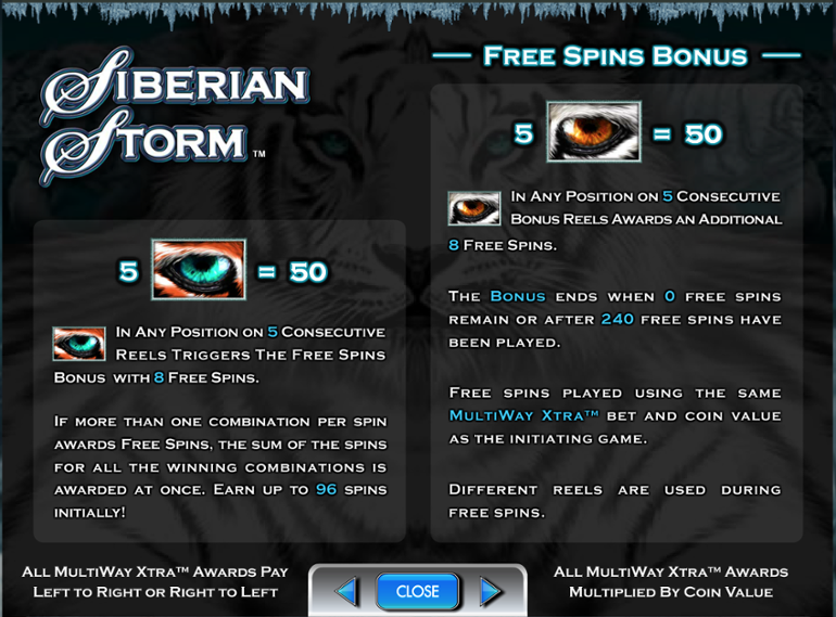 Siberian Storm Free Spins Explanation