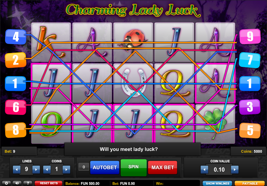 Charming Lady Luck selectable winlines