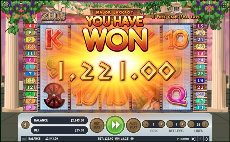 Habanero's Zeus major jackpot win