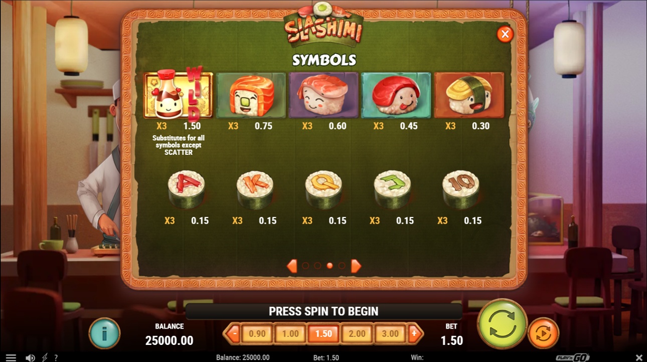 Slashimi slot paytable