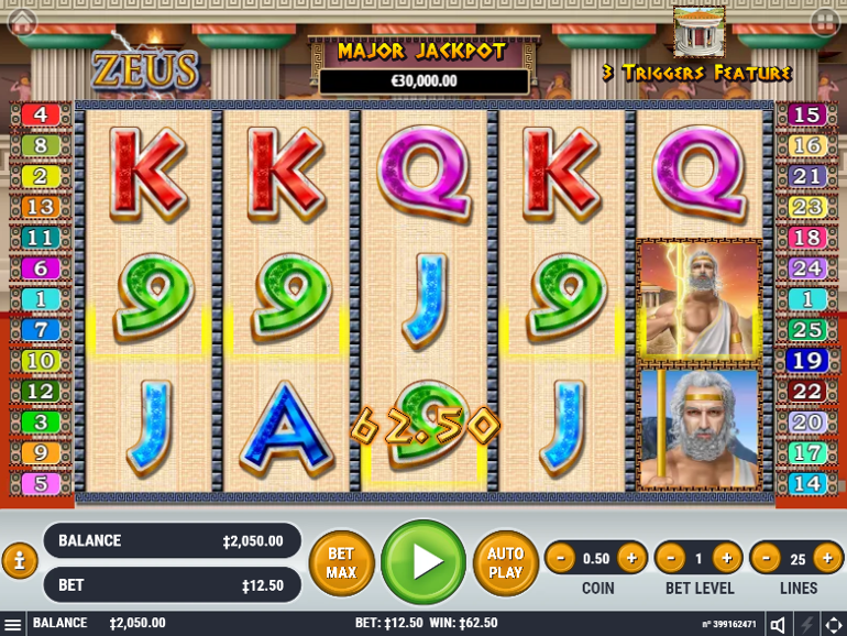 Zeus slot 5 of a kind win