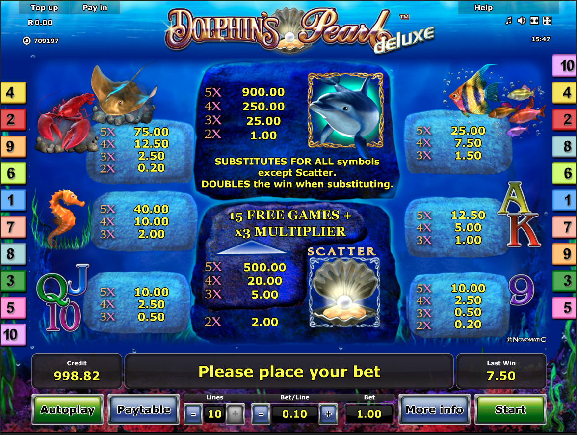 Dolphin's Pearl Deluxe paytable